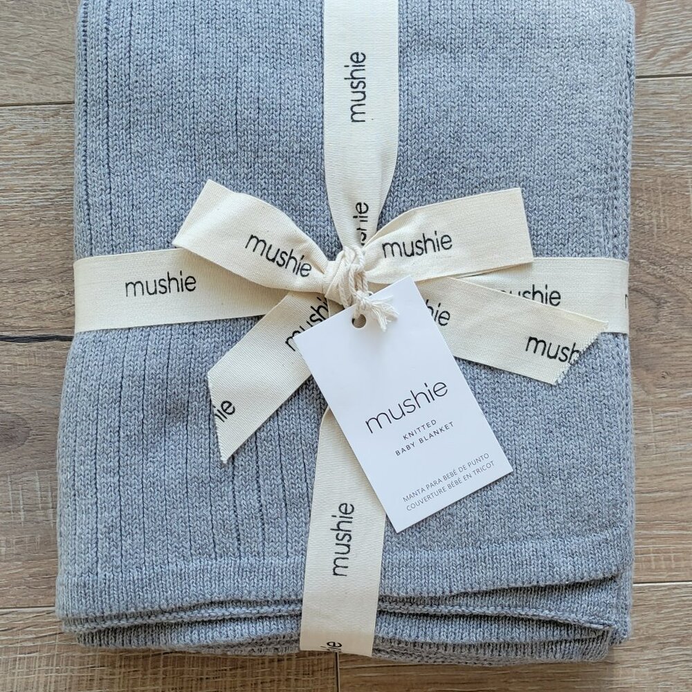 NWT Mushie Ribbed Knit Baby Blanket - Gray Melange